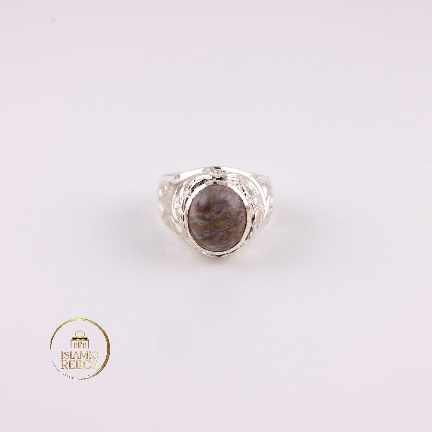One-of-a-Kind Handmade engraved Silver Agate Ring – Unisex Perfect Gift